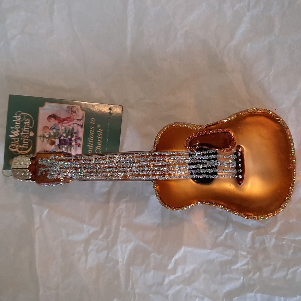 Guitar Music Lover Band Instrument Old World Christmas Glass Ornament NWT